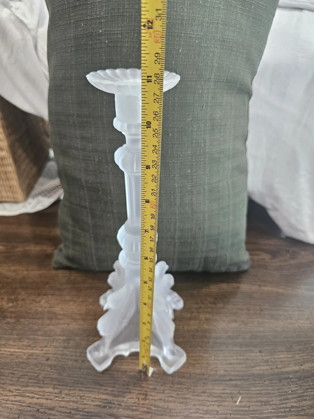 Antique Val Saint Lambert Frosted Crystal Candlestick 11” Belgian Glass